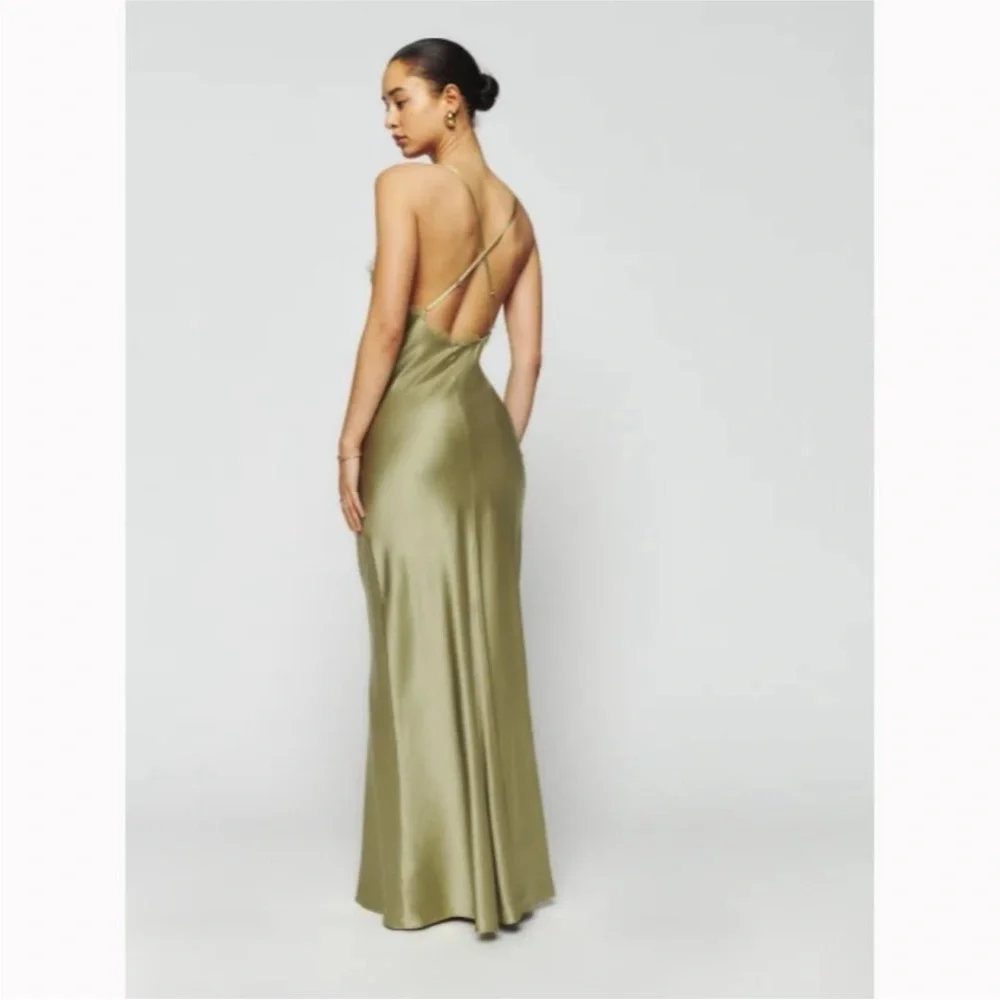 Reformation Silk Dress Green Maxi Lace NWT - Picture 4 of 7
